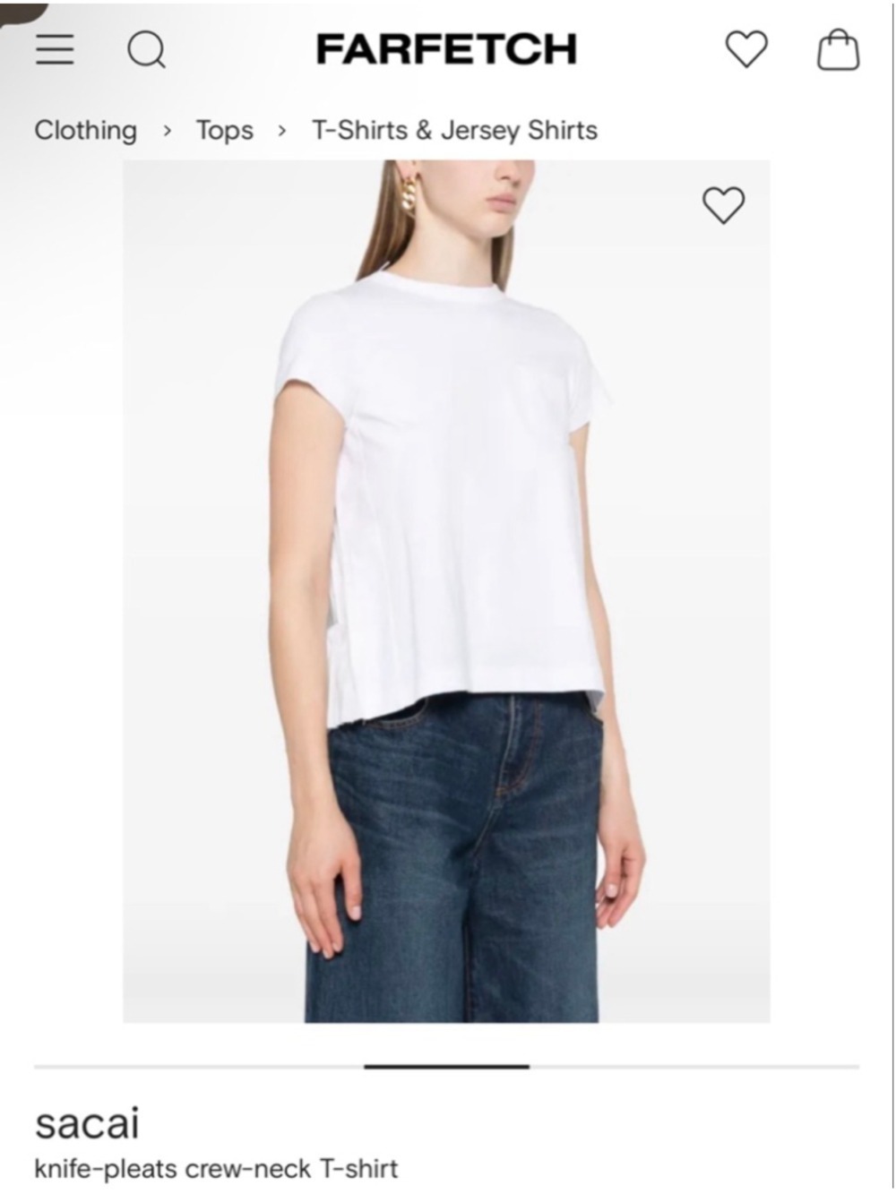 Sacai Knife-Pleats Crew-Neck T-Shirt White NWT 2= US M